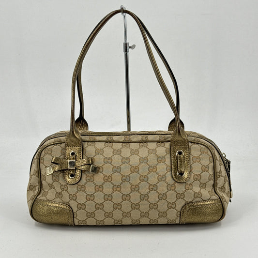 GUCCI GGキャンバス ベージュ×ゴールド ショルダーバッグ