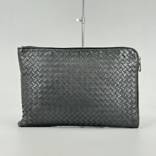 BOTTEGA VENETA イントレチャート エナメル グレー ビジネスバッグ