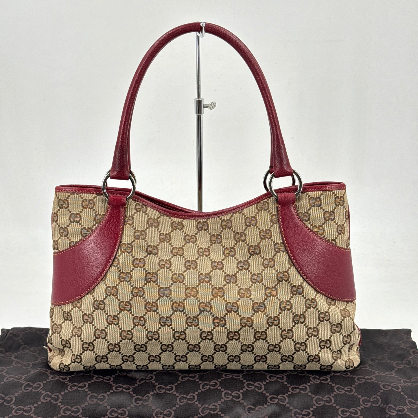 GUCCI GGキャンバス ベージュ レッド ショルダーバッグ