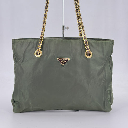 PRADA ナイロン チェーン トートバッグ ゴールド金具 トライアングルロゴ