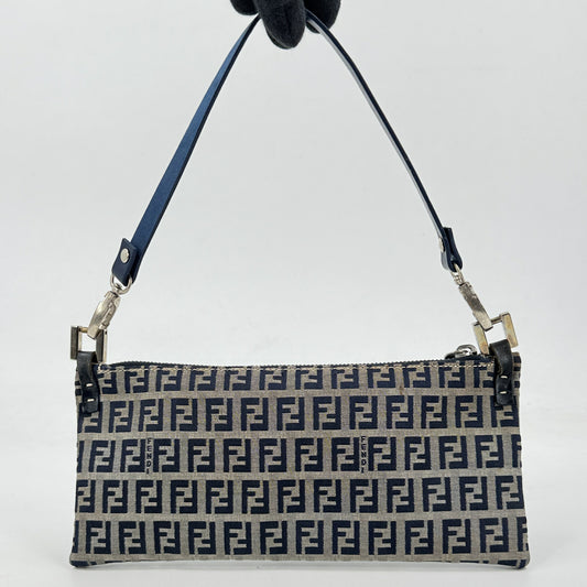 FENDI ズッキーノ キャンバス ミニホーボーバッグ ネイビー ハンドバッグ