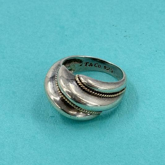 TIFFANY 3連ロープウェーブ SV925 18K ドームバンドリング