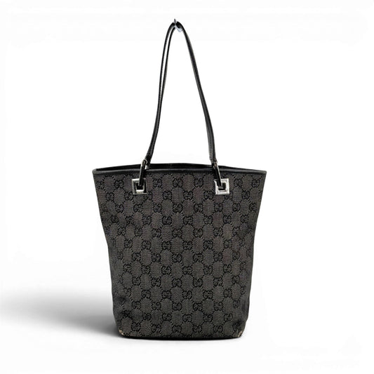 GUCCI GGキャンバス デニム ブラック トート ショルダーバッグ 31244
