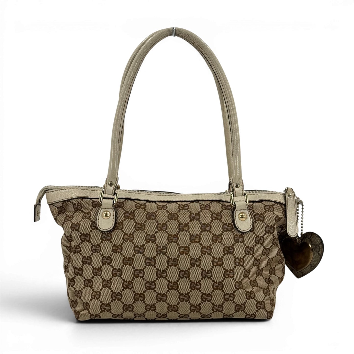 GUCCI GGスプリーム シェリーライン ベージュ ボストンバッグ