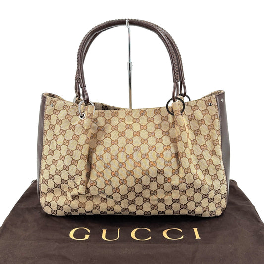 GUCCI GGキャンバス トートバッグ レザー ベージュ ブラウン 115015