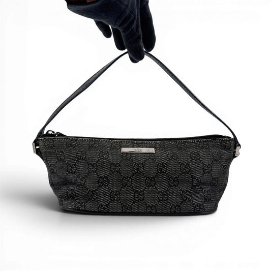 GUCCI GGモノグラムキャンバス ブラック ハンドバッグ アクセサリーポーチ