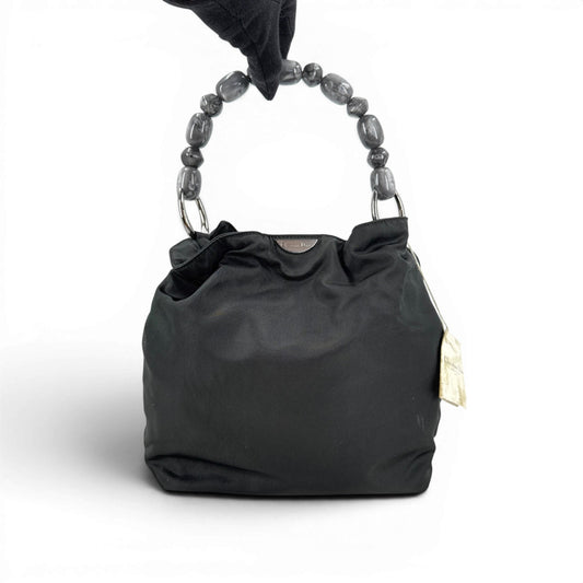 DIOR マリス パール ナイロン レザー ブラック ハンドバッグ ヴィンテージ カード付き