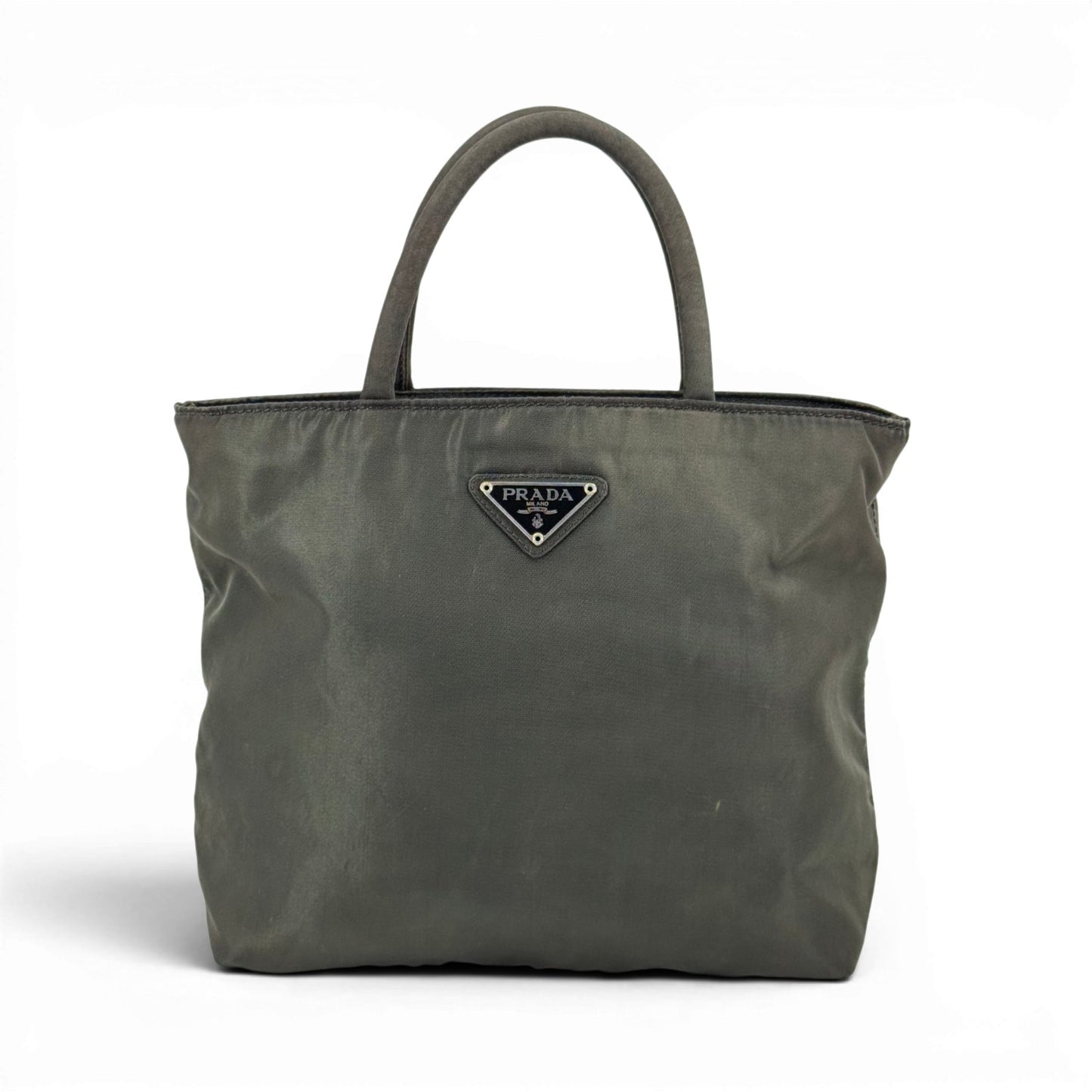 PRADA テスートナイロン グレーカーキ ミニトートハンドバッグ ヴィンテージ B8497