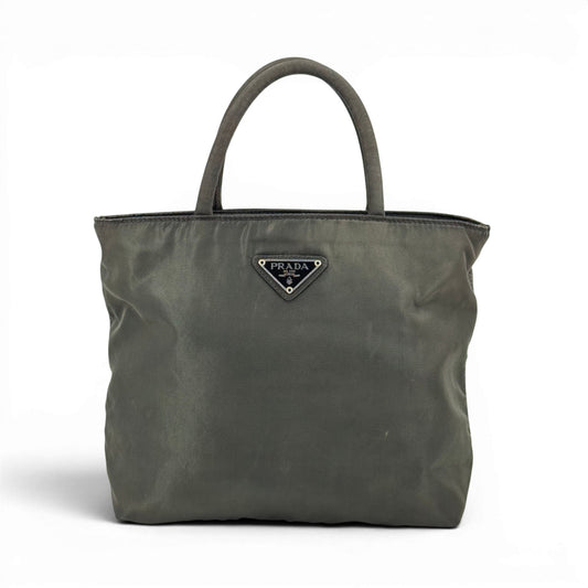 PRADA テスートナイロン グレーカーキ ミニトートハンドバッグ ヴィンテージ B8497
