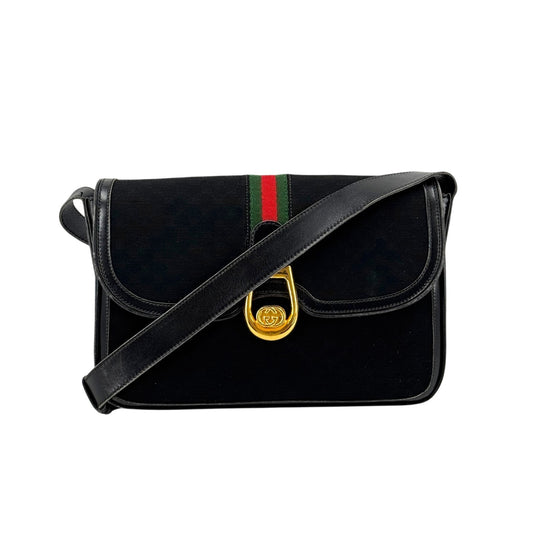 GUCCI GG ブラックキャンバス シェリーライン ヴィンテージショルダーバッグ