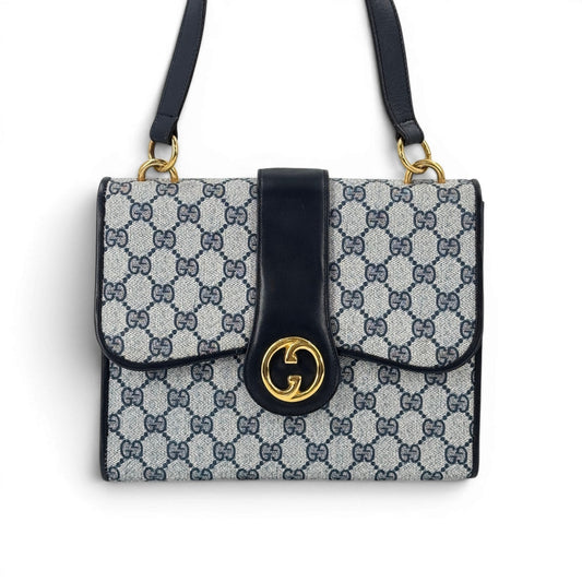 GUCCI GGキャンバス スプリーム ネイビー フラップ ヴィンテージ ショルダーバッグ