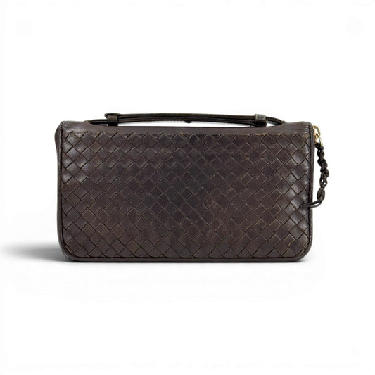 BOTTEGA VENETA イントレチャート レザー ダークブラウン クラッチ ウォレット