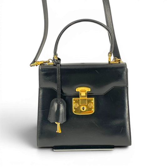 GUCCI オールド GUCCI レディロック レザー ブラック キー クロシェット 2WAYバッグ