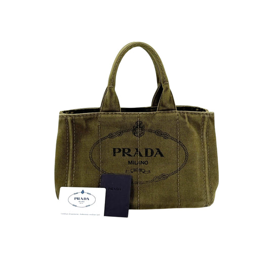 PRADA カナパ ミニキャンバス カーキグリーン トートバッグ カード付き 1BG439