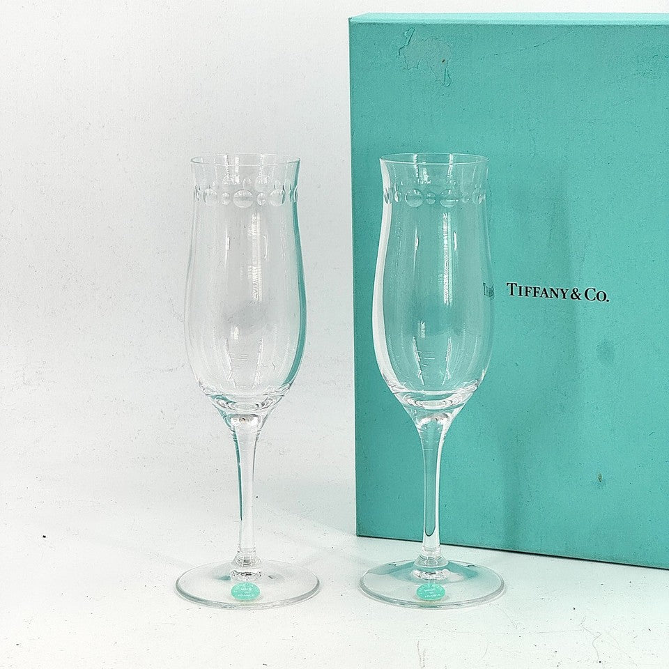 TIFFANY クリスタル ワイングラス 2個セット 箱付き
