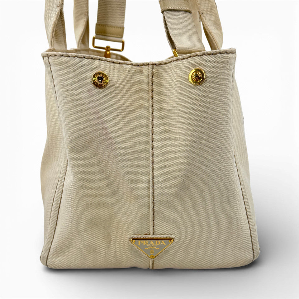 PRADA ミラノ デニム ホワイト カナパ 2WAY ハンドバッグ