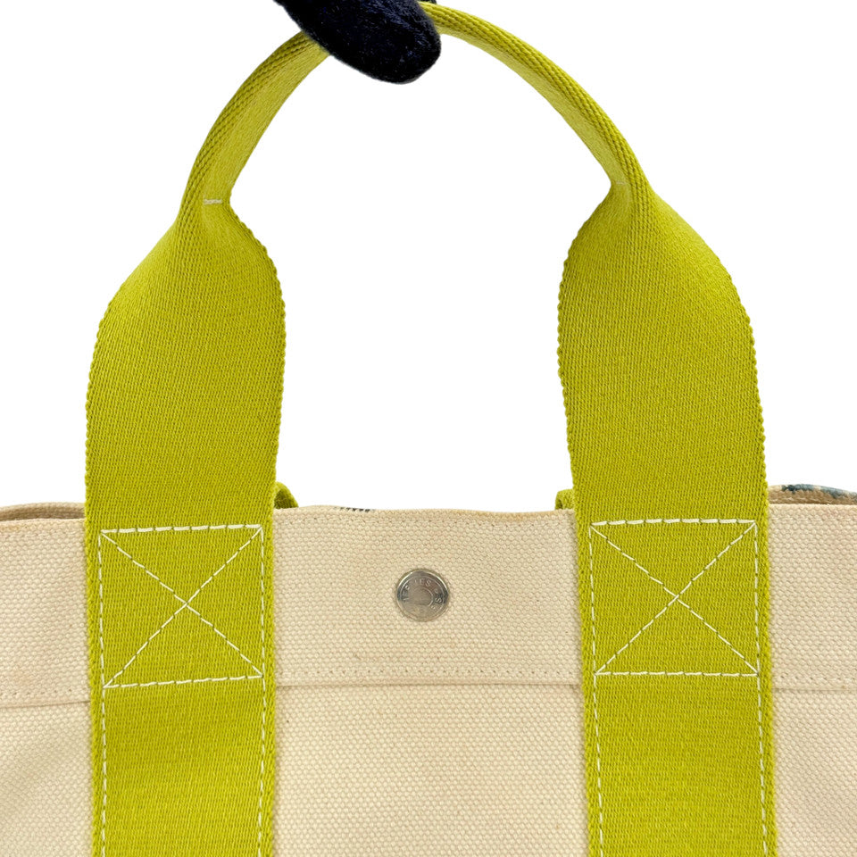 HERMES ホワイト x グリーン ボラボラMM ハンドバッグ