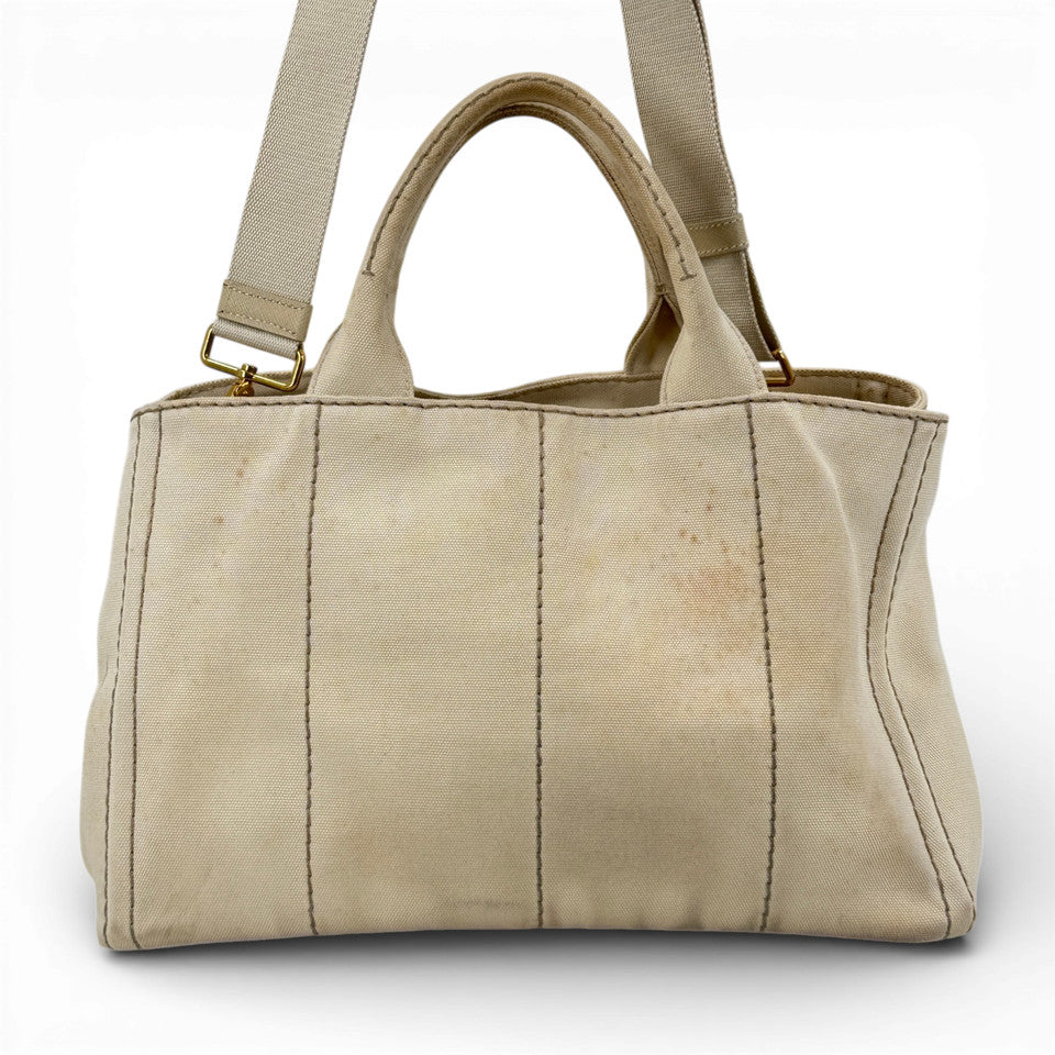 PRADA ミラノ デニム ホワイト カナパ 2WAY ハンドバッグ