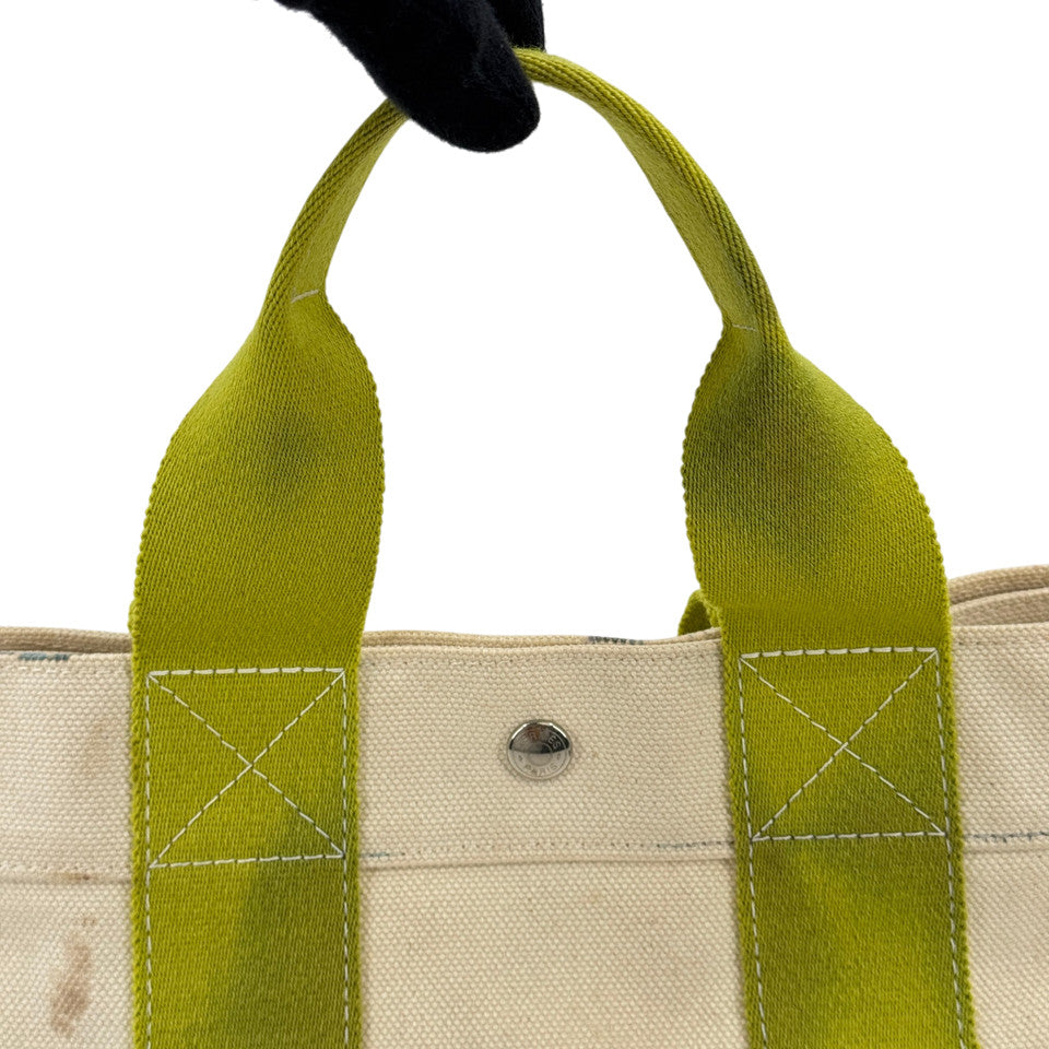 HERMES ホワイト x グリーン ボラボラMM ハンドバッグ