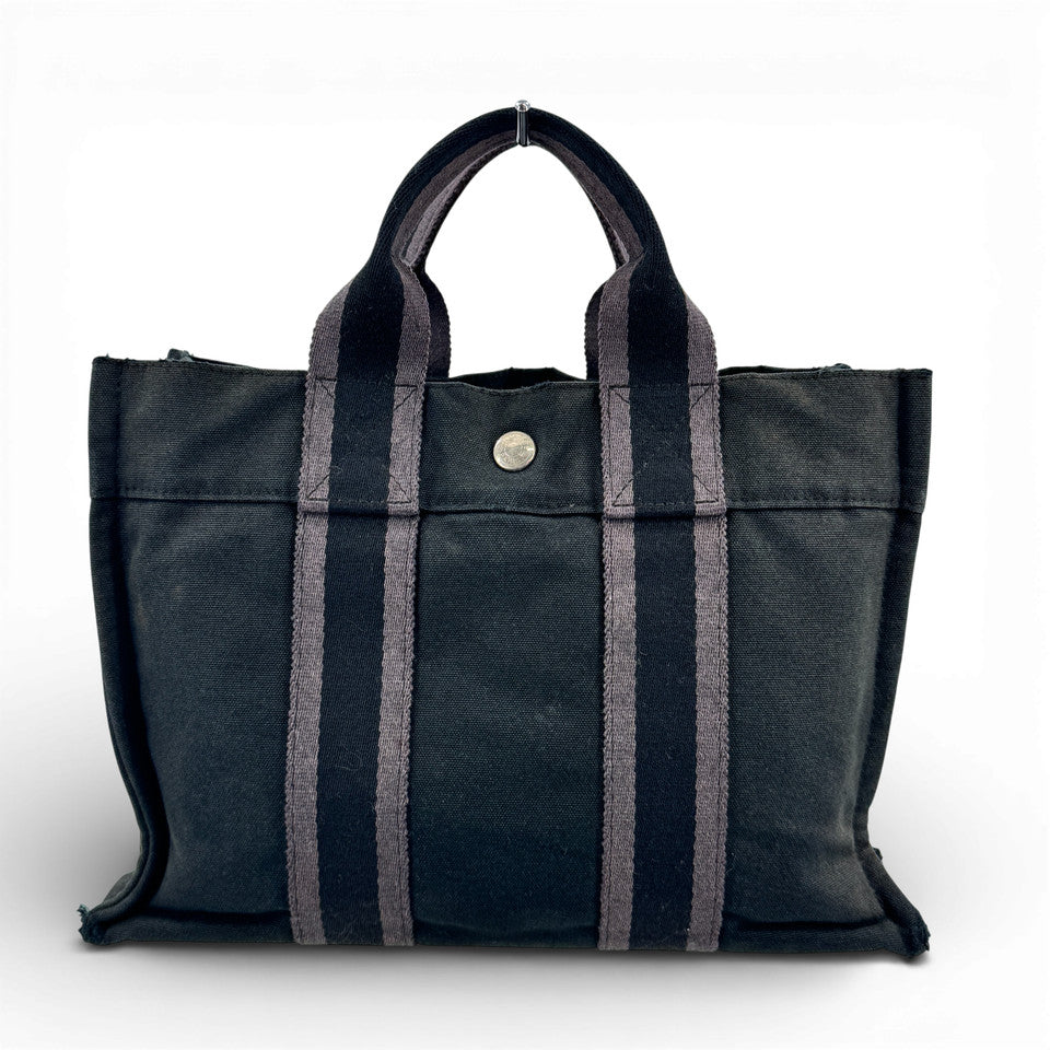 HERMES ブラック キャンバス ニューフールトゥPM ハンドバッグ