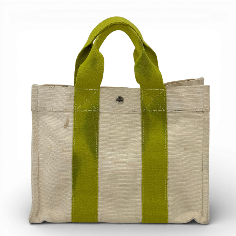 HERMES ホワイト x グリーン ボラボラMM ハンドバッグ