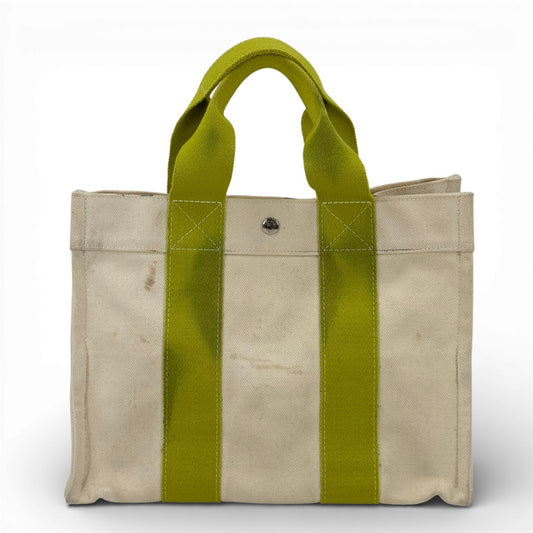 HERMES ホワイト x グリーン ボラボラMM ハンドバッグ