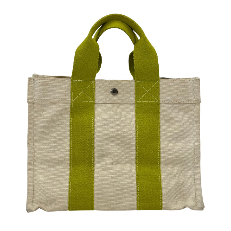 HERMES ホワイト x グリーン ボラボラMM ハンドバッグ