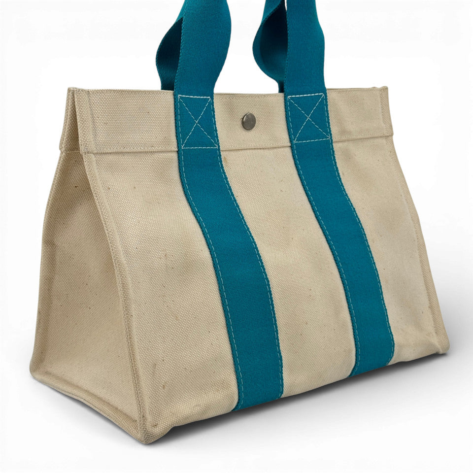 HERMES ホワイト x ブルー ボラボラMM ハンドバッグ