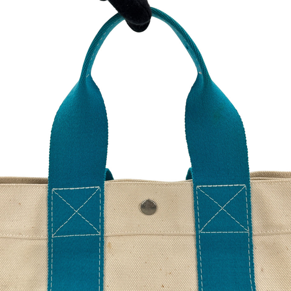 HERMES ホワイト x ブルー ボラボラMM ハンドバッグ