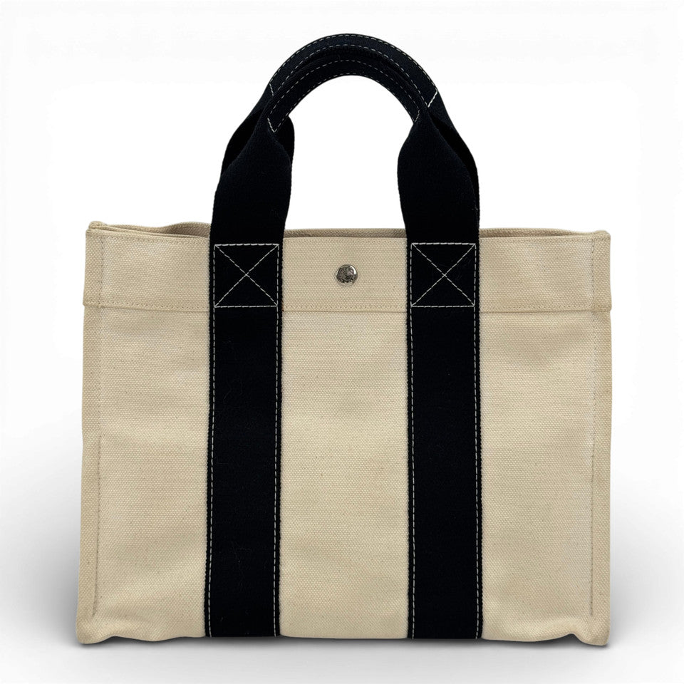 HERMES ホワイト x ブラック ボラボラMM ハンドバッグ