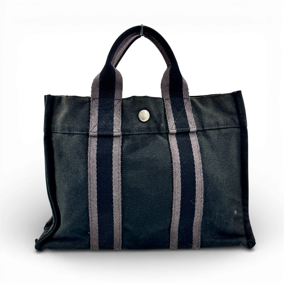 HERMES ブラック キャンバス ニューフールトゥPM ハンドバッグ