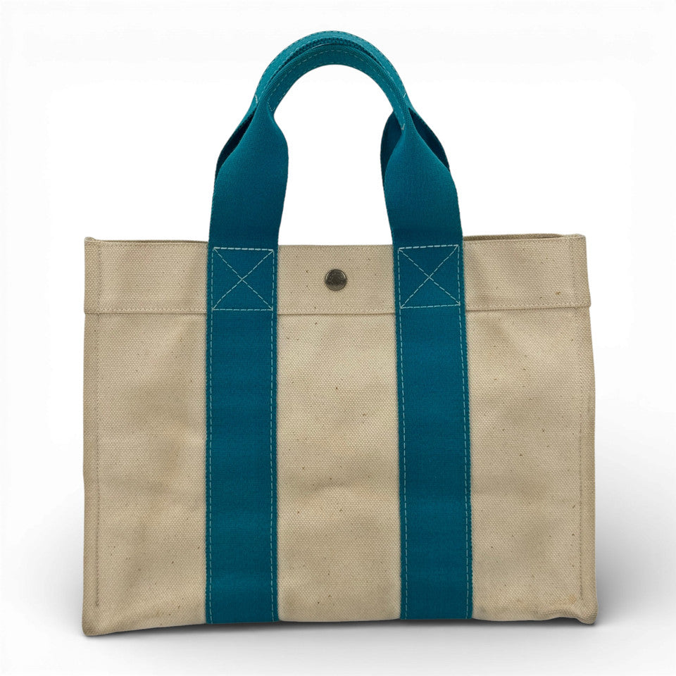 HERMES ホワイト x ブルー ボラボラMM ハンドバッグ