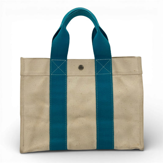 HERMES ホワイト x ブルー ボラボラMM ハンドバッグ