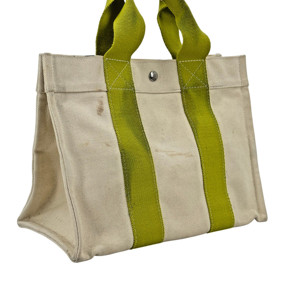 HERMES ホワイト x グリーン ボラボラMM ハンドバッグ