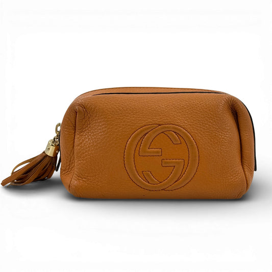 GUCCI GG ホゴ オレンジ レザー ポーチ　ハンドバッグ