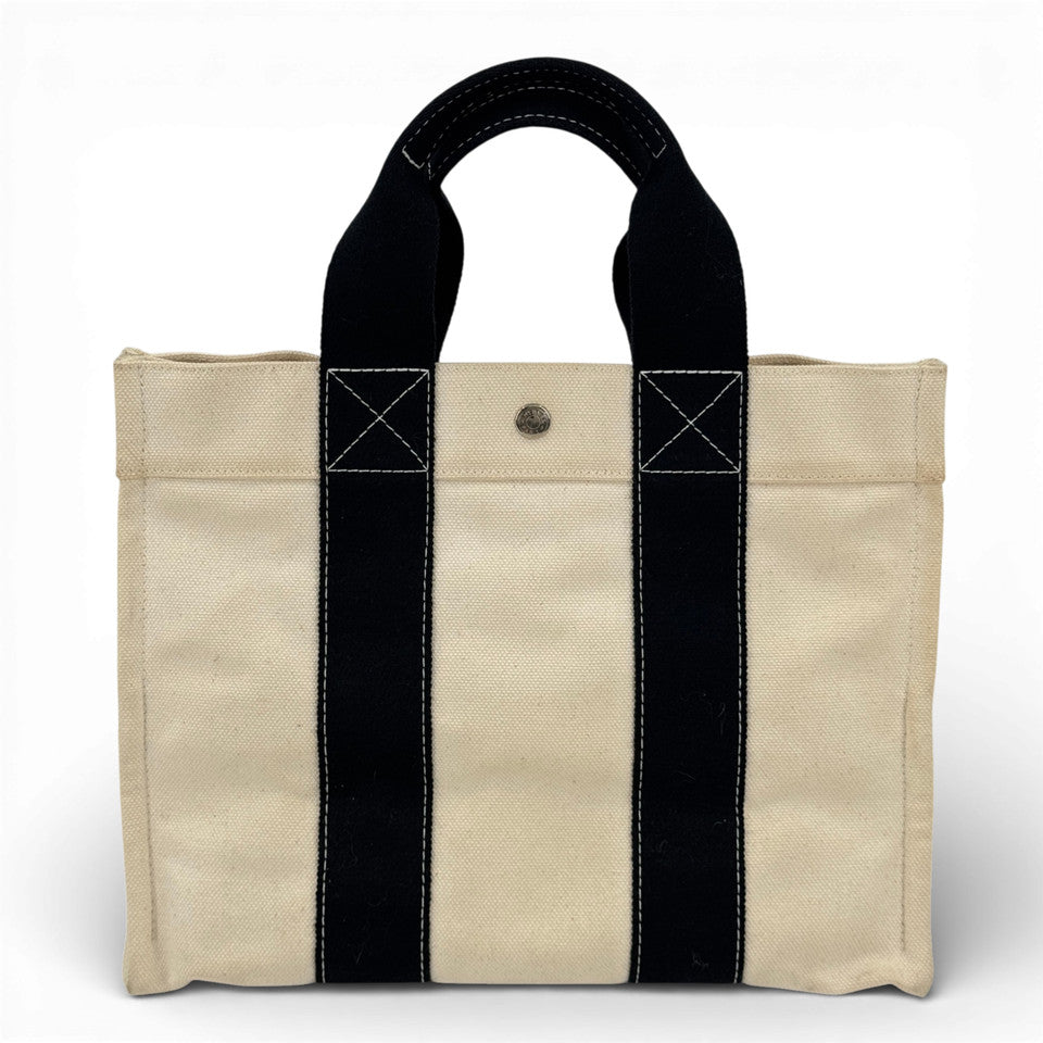 HERMES ホワイト x ブラック ボラボラMM ハンドバッグ